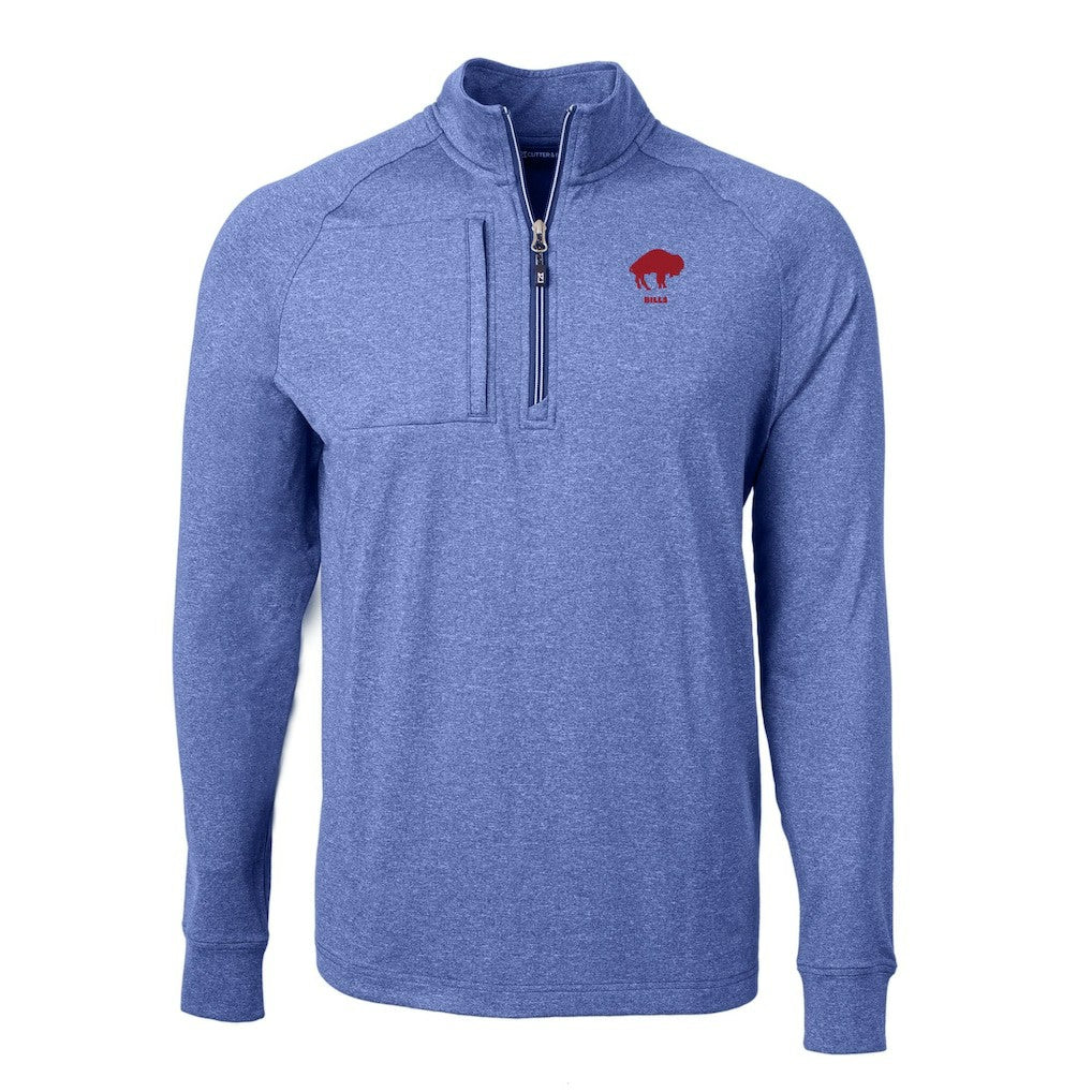 Buffalo Bills Cutter & Buck Big & Tall Adapt Eco Raglan Quarter-Zip Jacket Heather Royal