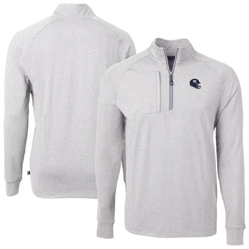 New York Giants Cutter & Buck Big & Tall Adapt Eco Raglan Quarter-Zip Jacket Heather Gray