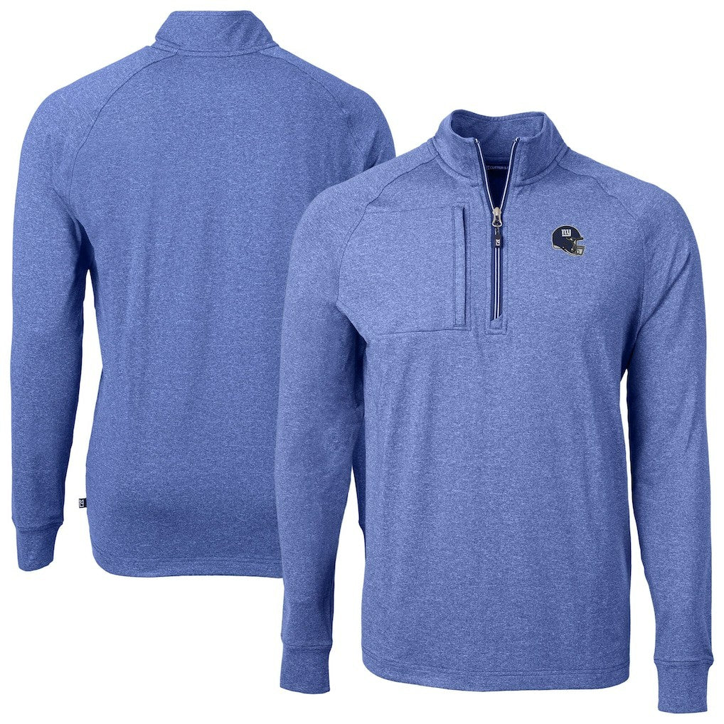 New York Giants Cutter & Buck Big & Tall Adapt Eco Raglan Quarter-Zip Jacket Heather Royal