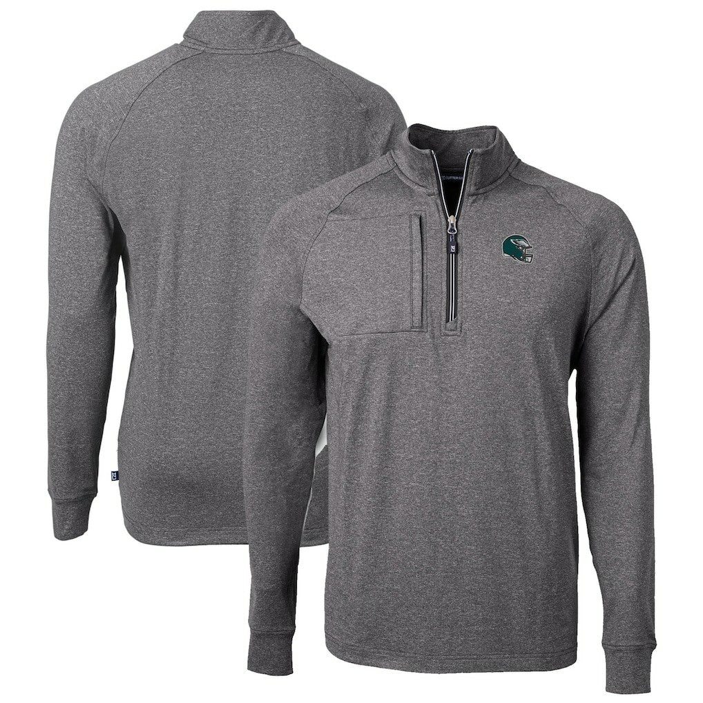 Philadelphia Eagles Cutter & Buck Big & Tall Adapt Eco Raglan Quarter-Zip Jacket Heather Black