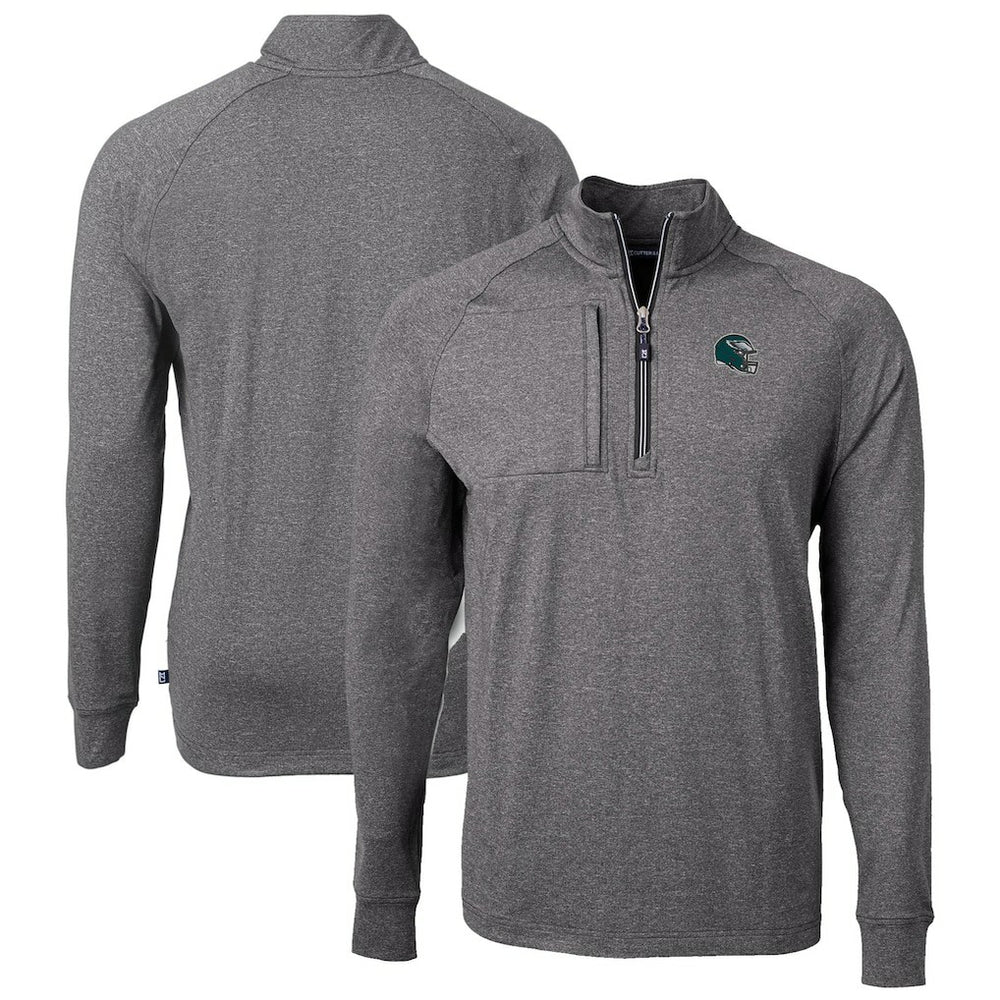 Philadelphia Eagles Cutter & Buck Big & Tall Adapt Eco Raglan Quarter-Zip Jacket Heather Black