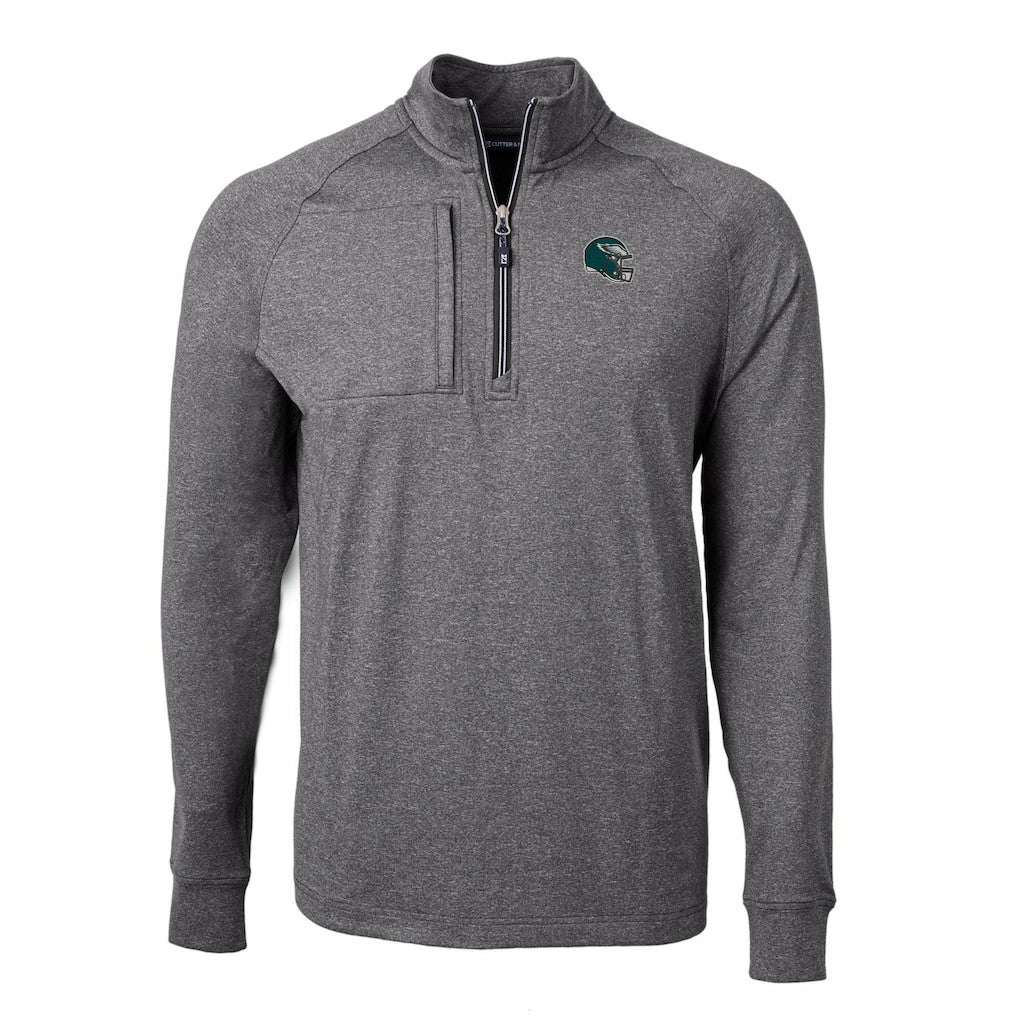 Philadelphia Eagles Cutter & Buck Big & Tall Adapt Eco Raglan Quarter-Zip Jacket Heather Black