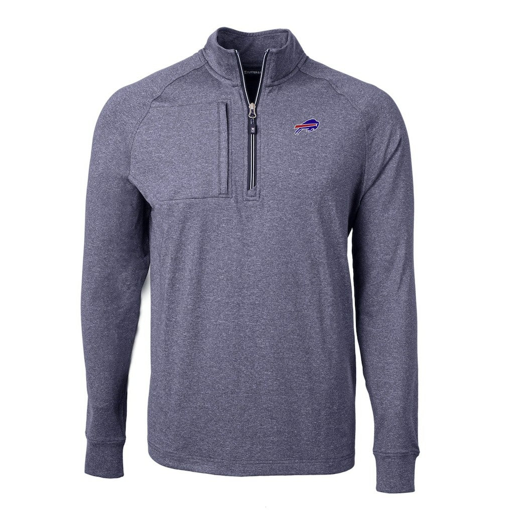 Buffalo Bills Cutter & Buck Big & Tall Adapt Eco Raglan Quarter-Zip Jacket Heather Navy