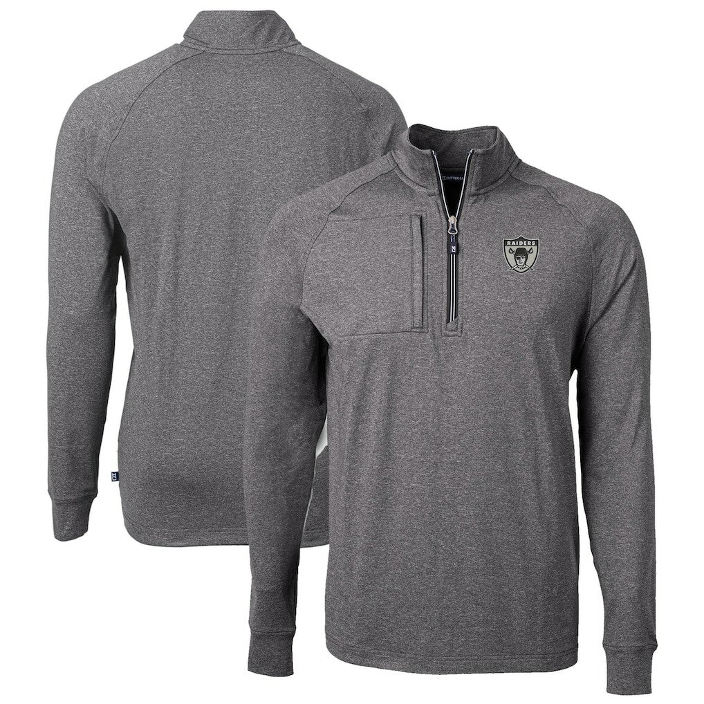 Las Vegas Raiders Cutter & Buck Big & Tall Adapt Eco Raglan Quarter-Zip Jacket Heather Black