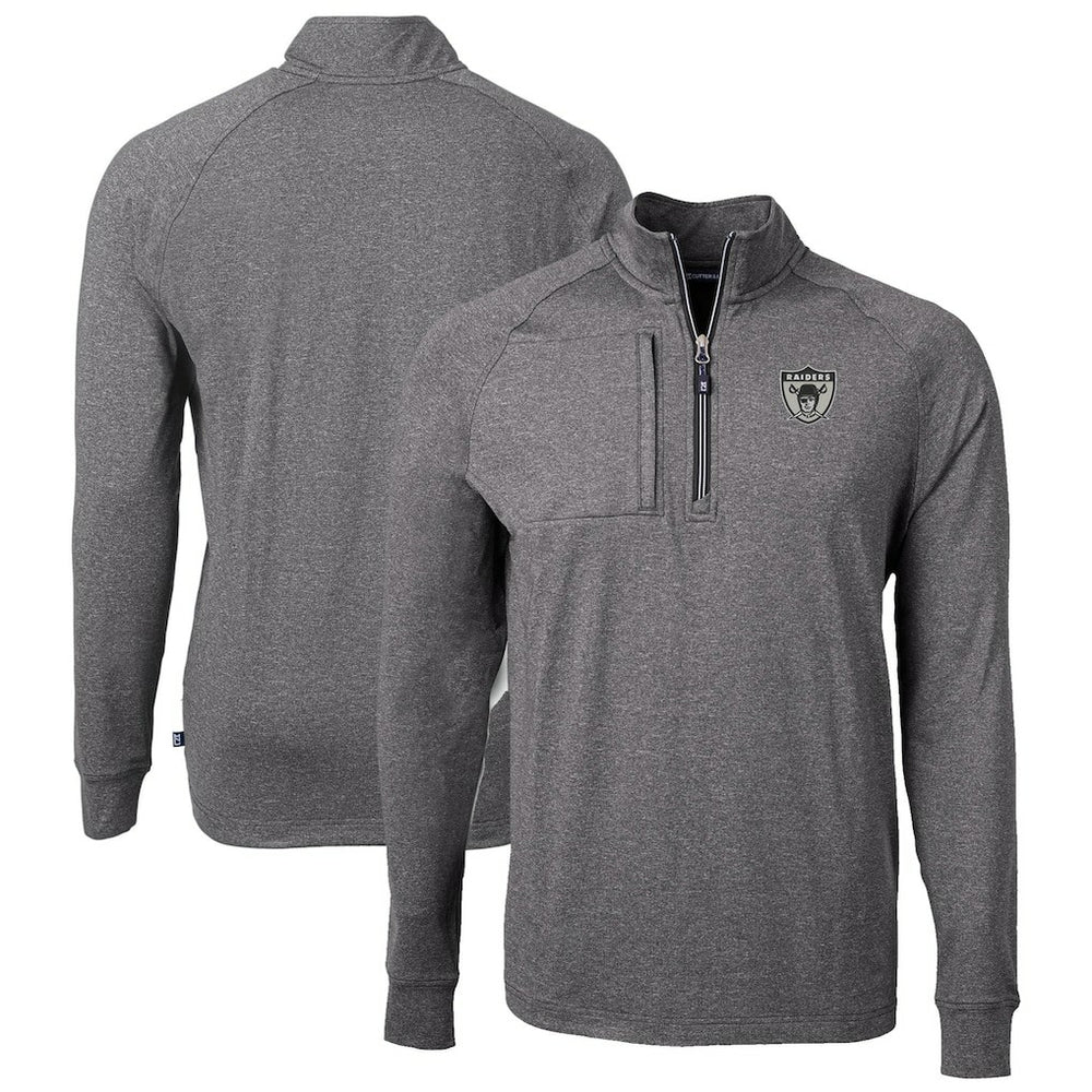 Las Vegas Raiders Cutter & Buck Big & Tall Adapt Eco Raglan Quarter-Zip Jacket Heather Black