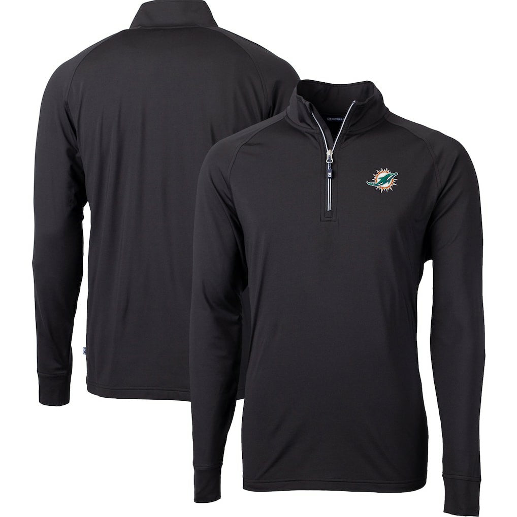 Miami Dolphins Cutter & Buck Big & Tall Adapt Eco DryTec Raglan Quarter-Zip Jacket Black