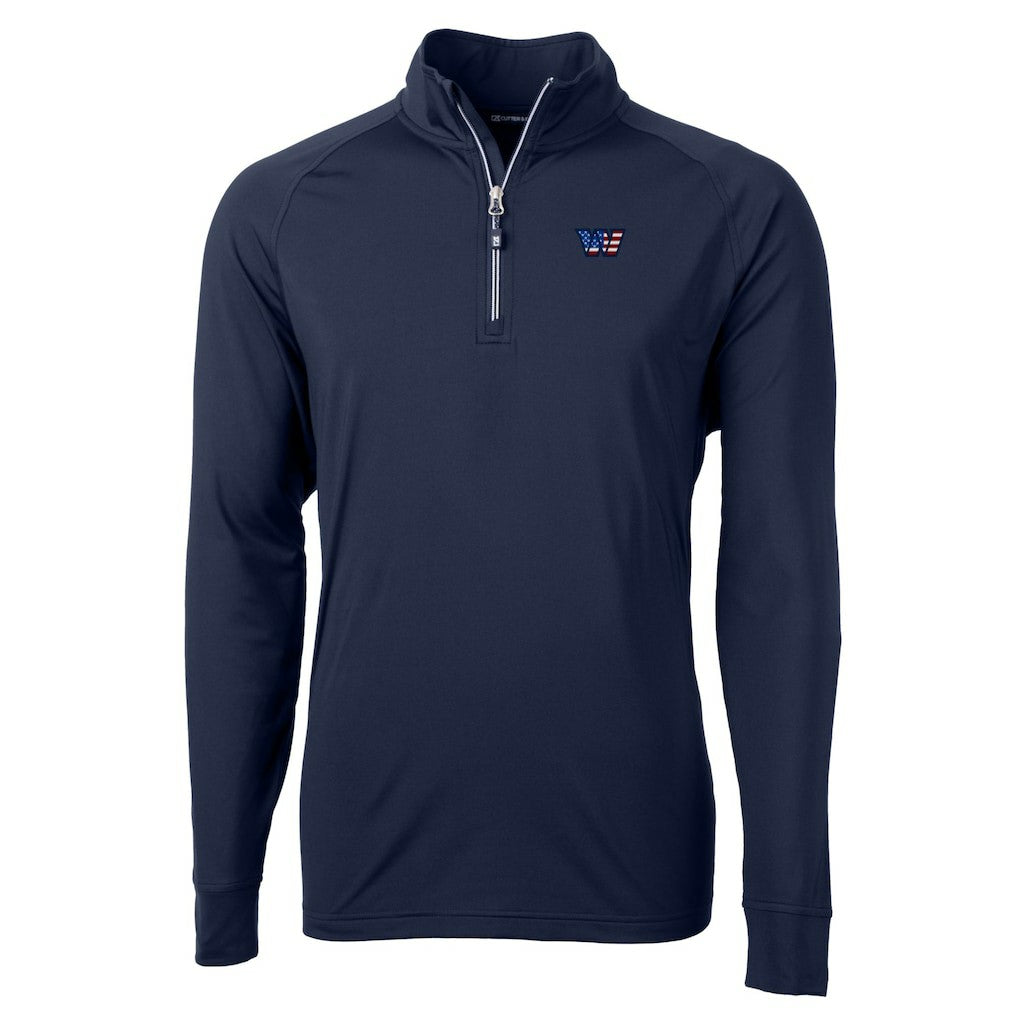 Washington Commanders Cutter & Buck Big & Tall Americana Adapt Eco DryTec Raglan Quarter-Zip Jacket Navy