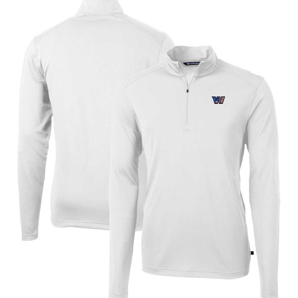 Washington Commanders Cutter & Buck Big & Tall Americana Virtue Eco Pique Quarter-Zip Jacket White