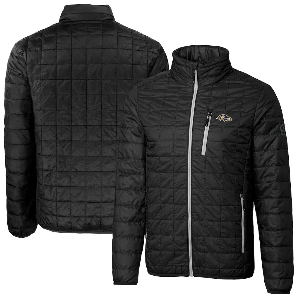Baltimore Ravens Cutter & Buck Big & Tall Rainier PrimaLoft Eco Insulated Full-Zip Hoodie Puffer Jacket Black