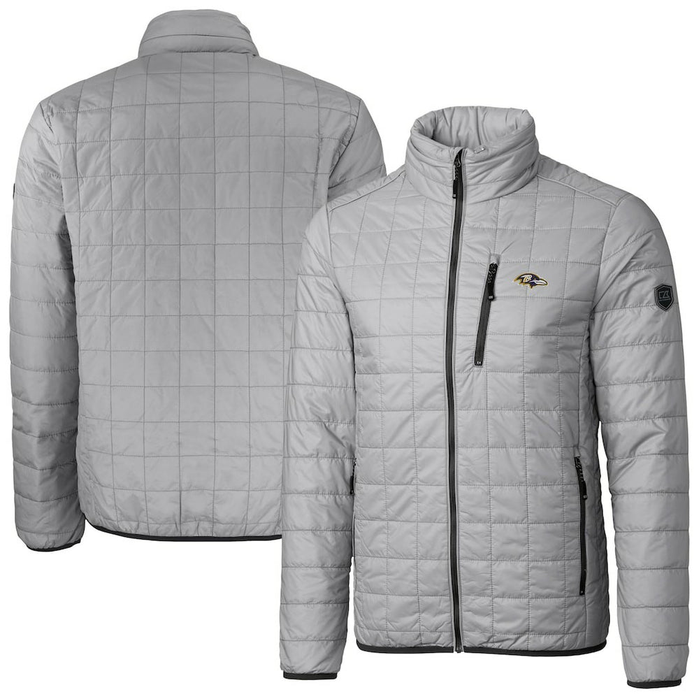 Baltimore Ravens Cutter & Buck Big & Tall Rainier PrimaLoft Eco Insulated Full-Zip Hoodie Puffer Jacket Gray