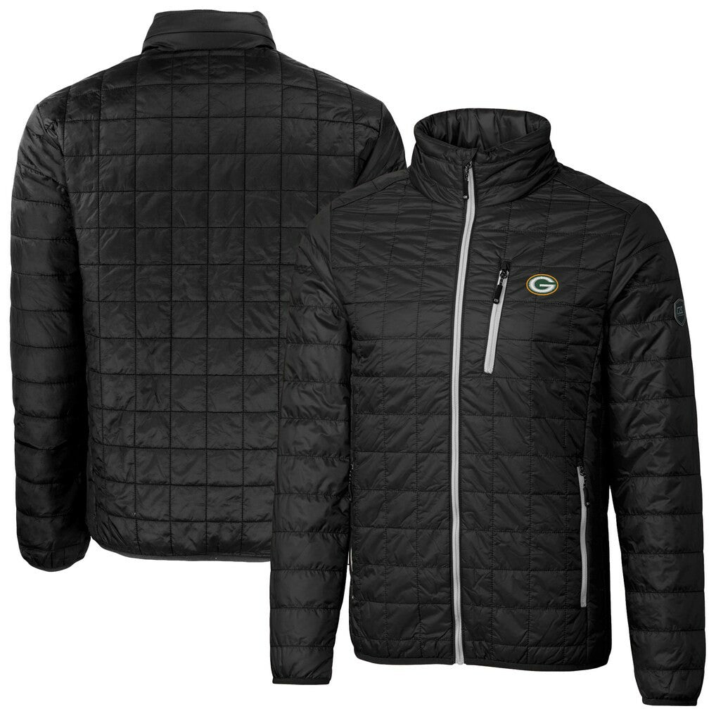 Green Bay Packers Cutter & Buck Big & Tall Rainier PrimaLoft Eco Insulated Full-Zip Hoodie Puffer Jacket Black