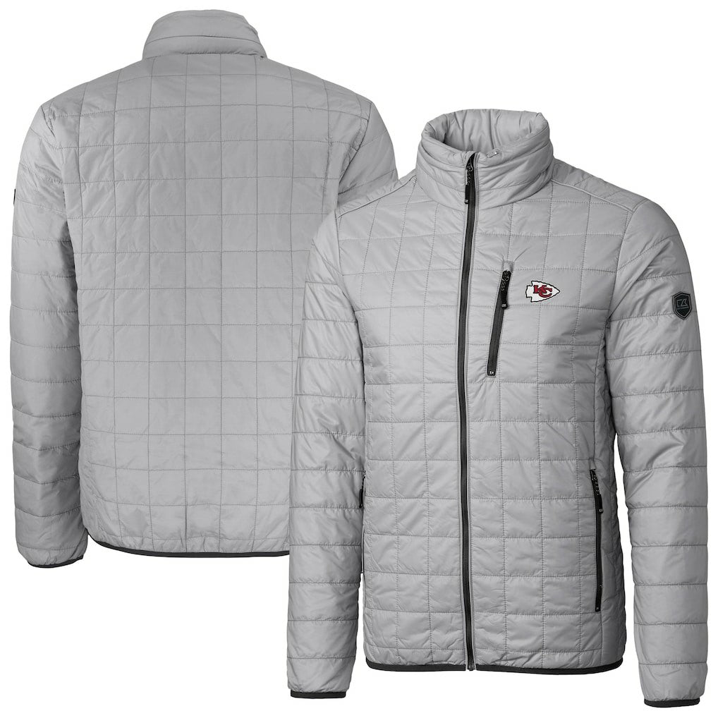 Kansas City Chiefs Cutter & Buck Big & Tall Rainier PrimaLoft Eco Insulated Full-Zip Hoodie Puffer Jacket Gray