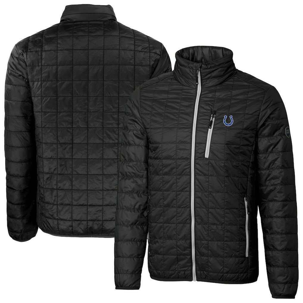 Indianapolis Colts Cutter & Buck Big & Tall Rainier PrimaLoft Eco Insulated Full-Zip Hoodie Puffer Jacket Black