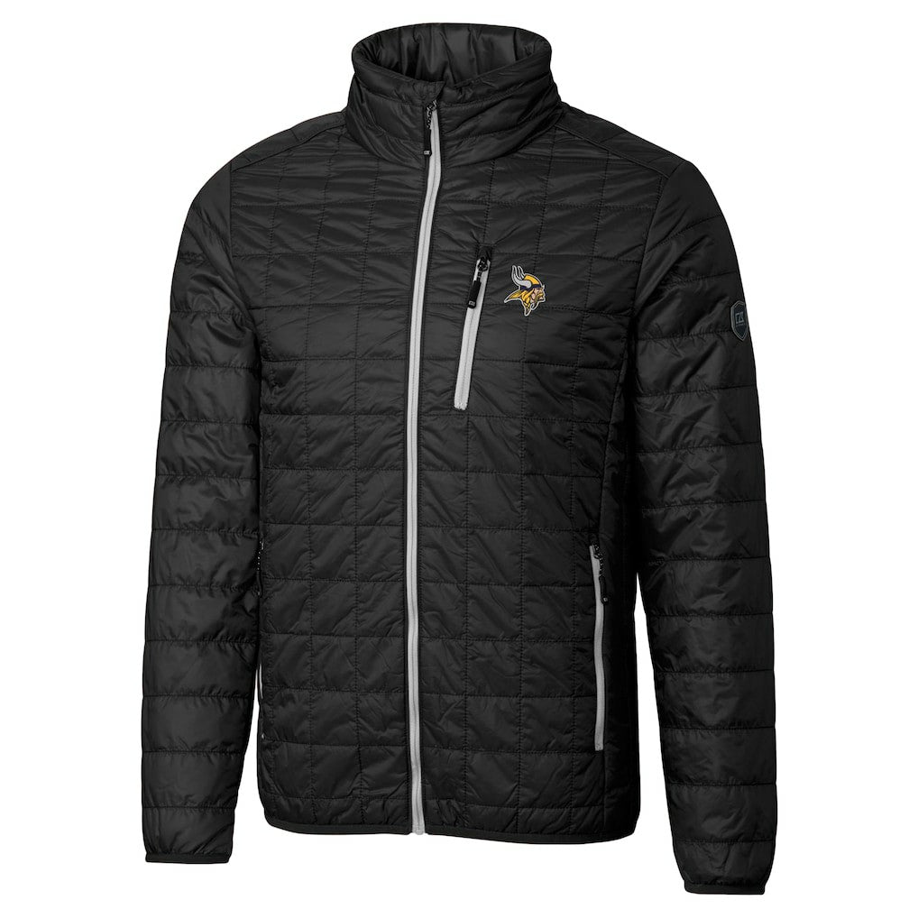 Minnesota Vikings Cutter & Buck Big & Tall Rainier PrimaLoft Eco Insulated Full-Zip Hoodie Puffer Jacket Black