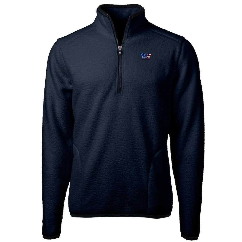 Washington Commanders Cutter & Buck Big & Tall Cascade Eco Fleece Quarter-Zip Jacket Navy