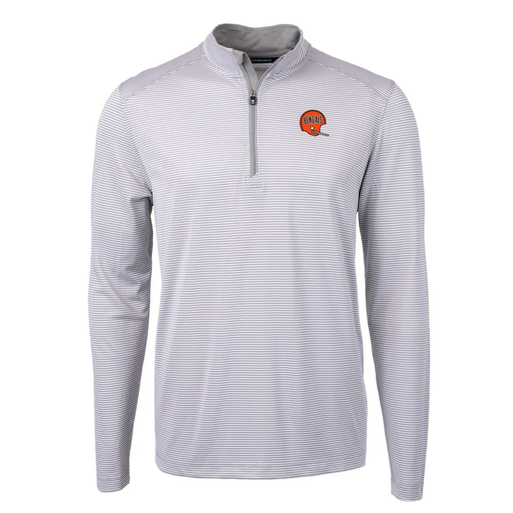Cincinnati Bengals Cutter & Buck Big & Tall Virtue Eco Pique Micro Stripe Tri-Blend Quarter-Zip Jacket Gray
