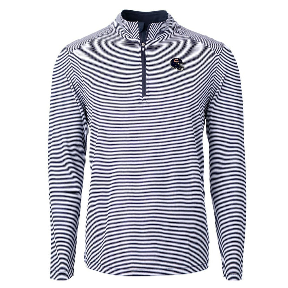 Chicago Bears Cutter & Buck Big & Tall Virtue Eco Pique Micro Stripe Tri-Blend Quarter-Zip Jacket Navy