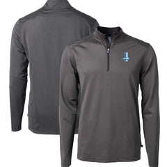 Detroit Lions Cutter & Buck Big & Tall Virtue Eco Pique Micro Stripe Tri-Blend Quarter-Zip Jacket Black