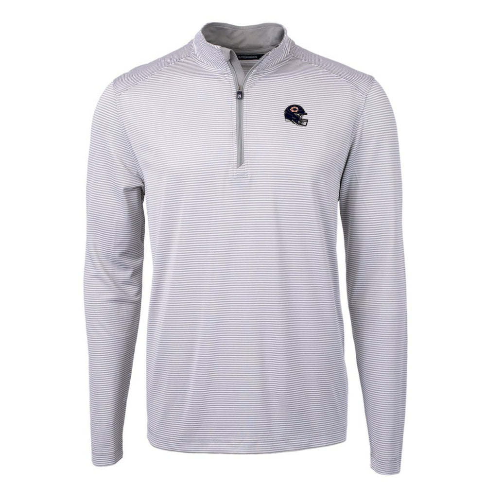 Chicago Bears Cutter & Buck Big & Tall Virtue Eco Pique Micro Stripe Tri-Blend Quarter-Zip Jacket Gray