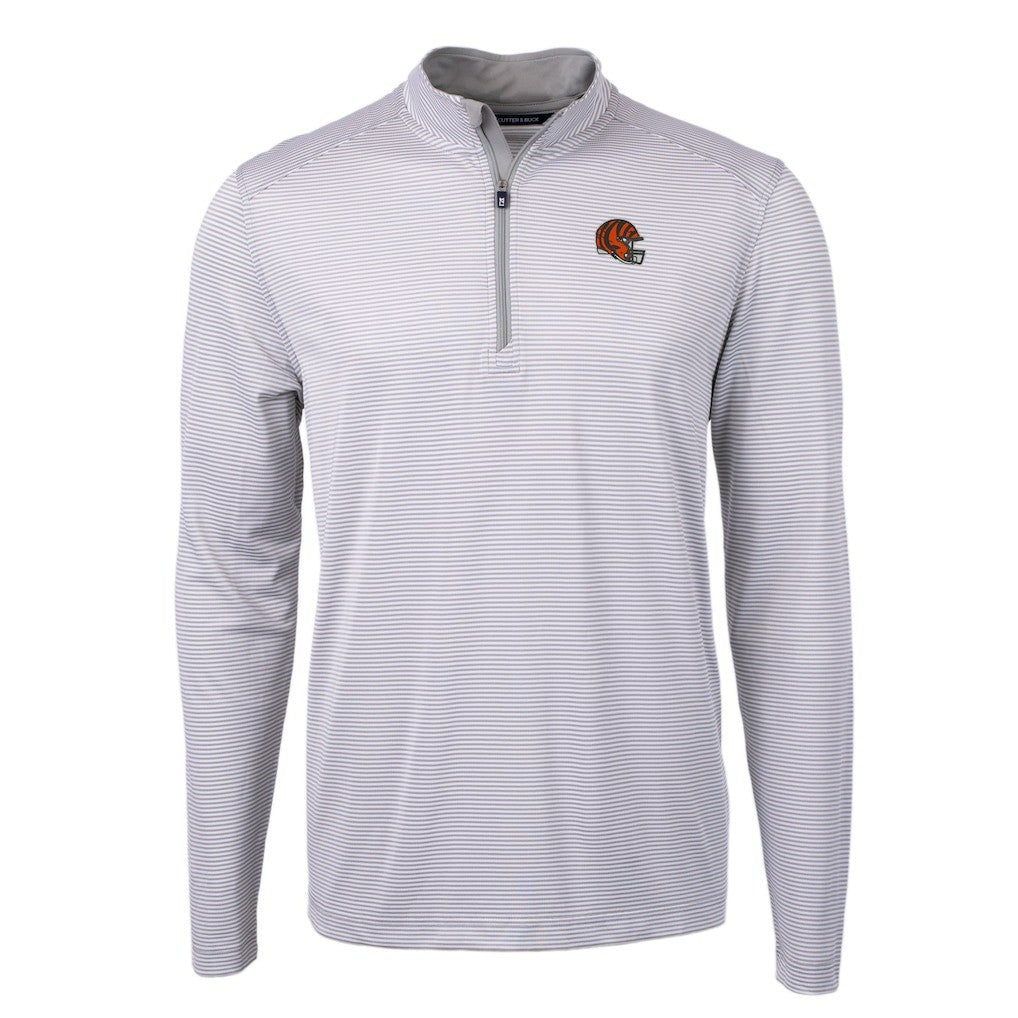 Cincinnati Bengals Cutter & Buck Big & Tall Virtue Eco Pique Micro Stripe Tri-Blend Quarter-Zip Jacket Gray