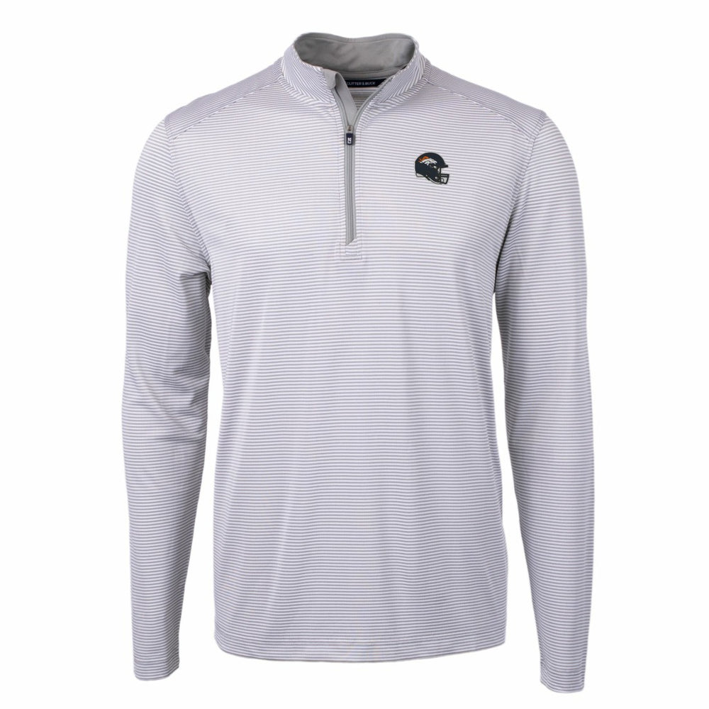 Denver Broncos Cutter & Buck Big & Tall Virtue Eco Pique Micro Stripe Tri-Blend Quarter-Zip Jacket Gray