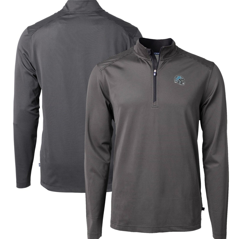 Detroit Lions Cutter & Buck Big & Tall Virtue Eco Pique Micro Stripe Tri-Blend Quarter-Zip Jacket Black