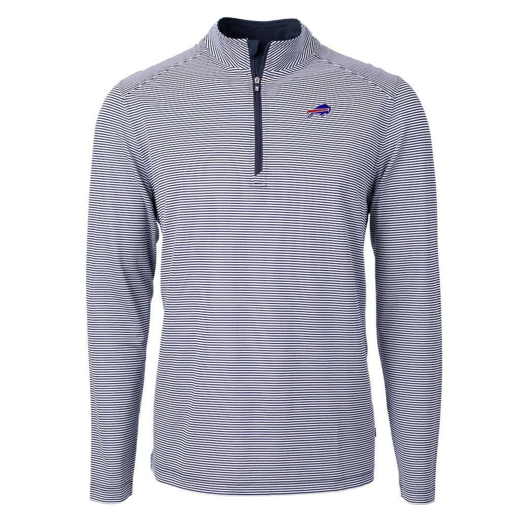 Buffalo Bills Cutter & Buck Big & Tall Virtue Eco Pique Micro Stripe Tri-Blend Quarter-Zip Jacket Navy