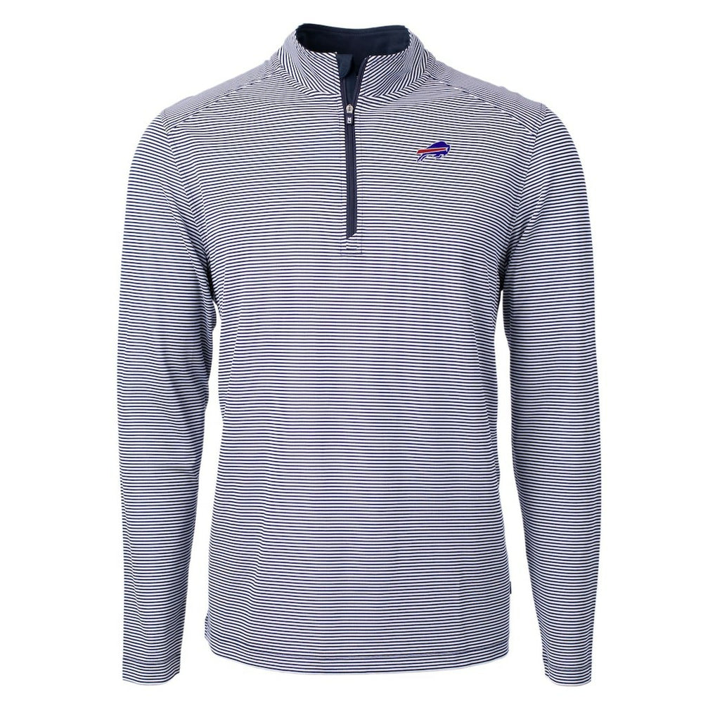 Buffalo Bills Cutter & Buck Big & Tall Virtue Eco Pique Micro Stripe Tri-Blend Quarter-Zip Jacket Navy