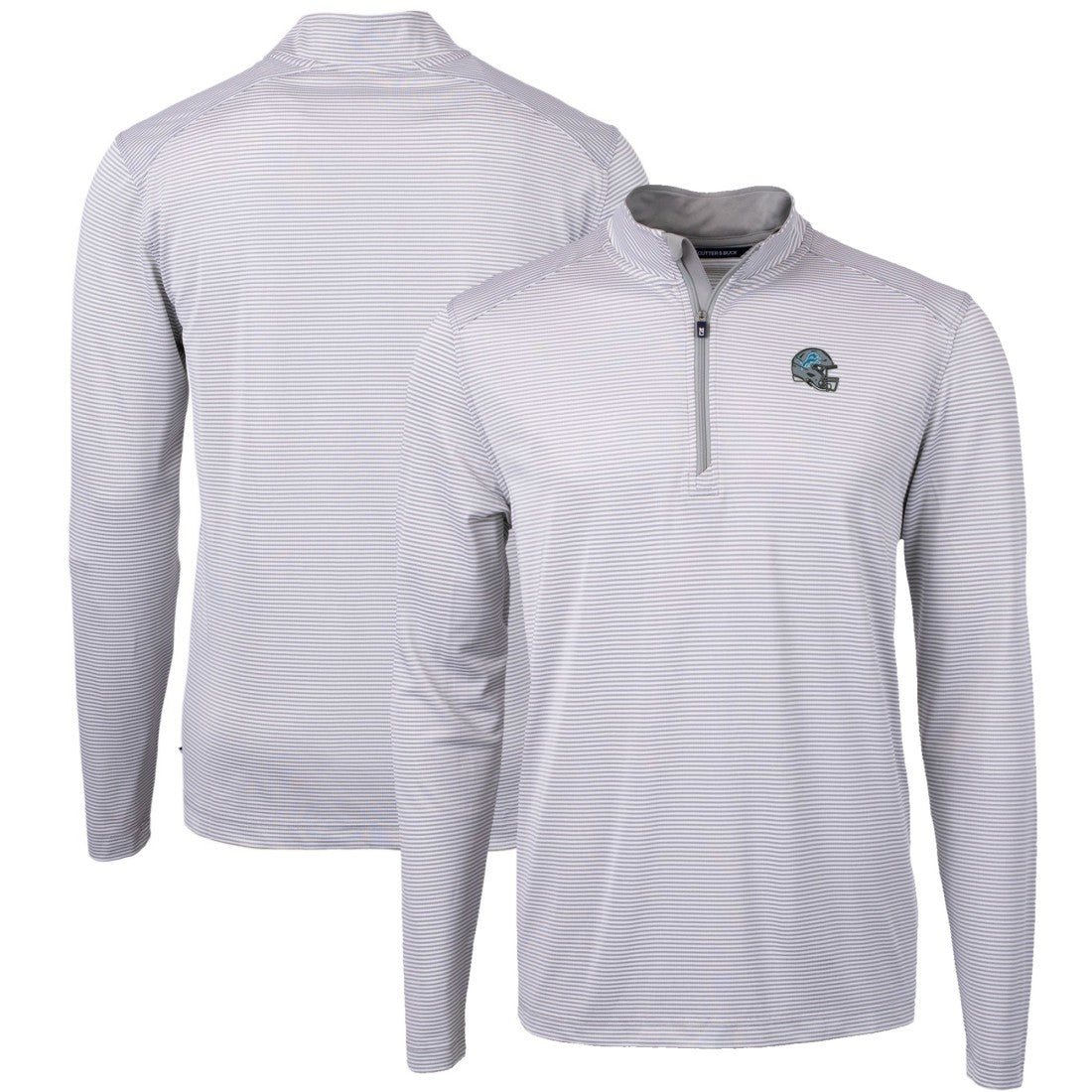 Detroit Lions Cutter & Buck Big & Tall Virtue Eco Pique Micro Stripe Tri-Blend Quarter-Zip Jacket Gray