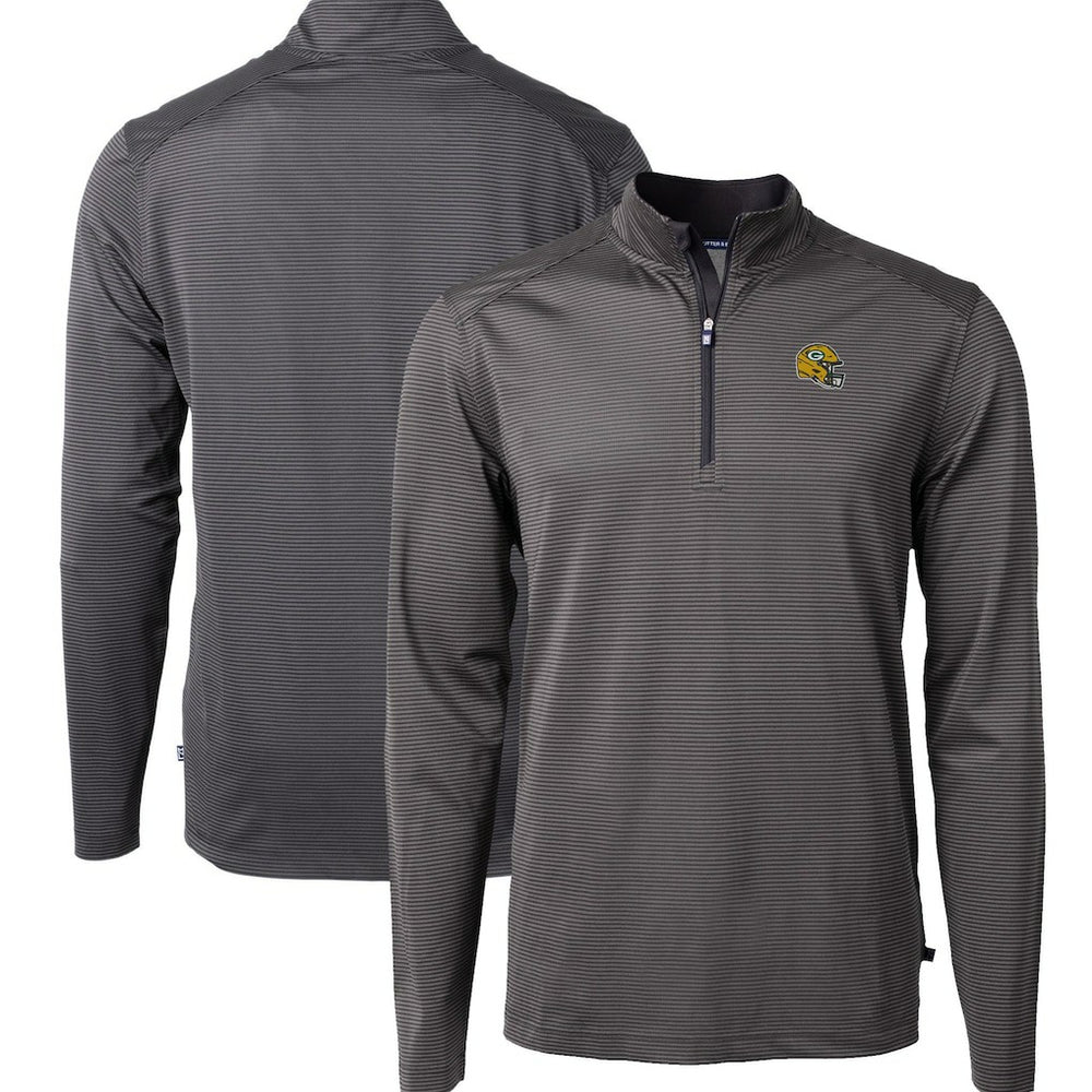 Green Bay Packers Cutter & Buck Big & Tall Virtue Eco Pique Micro Stripe Tri-Blend Quarter-Zip Jacket Black
