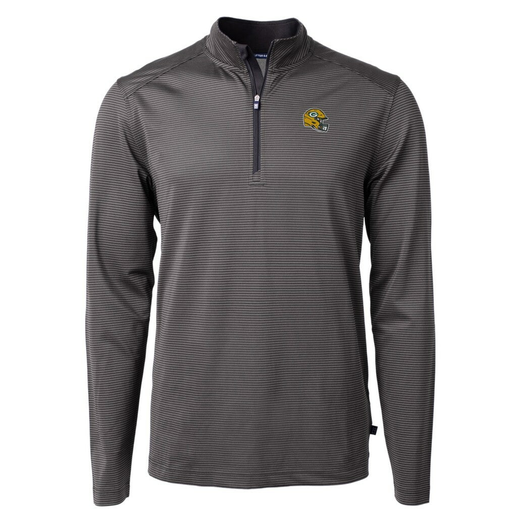 Green Bay Packers Cutter & Buck Big & Tall Virtue Eco Pique Micro Stripe Tri-Blend Quarter-Zip Jacket Black