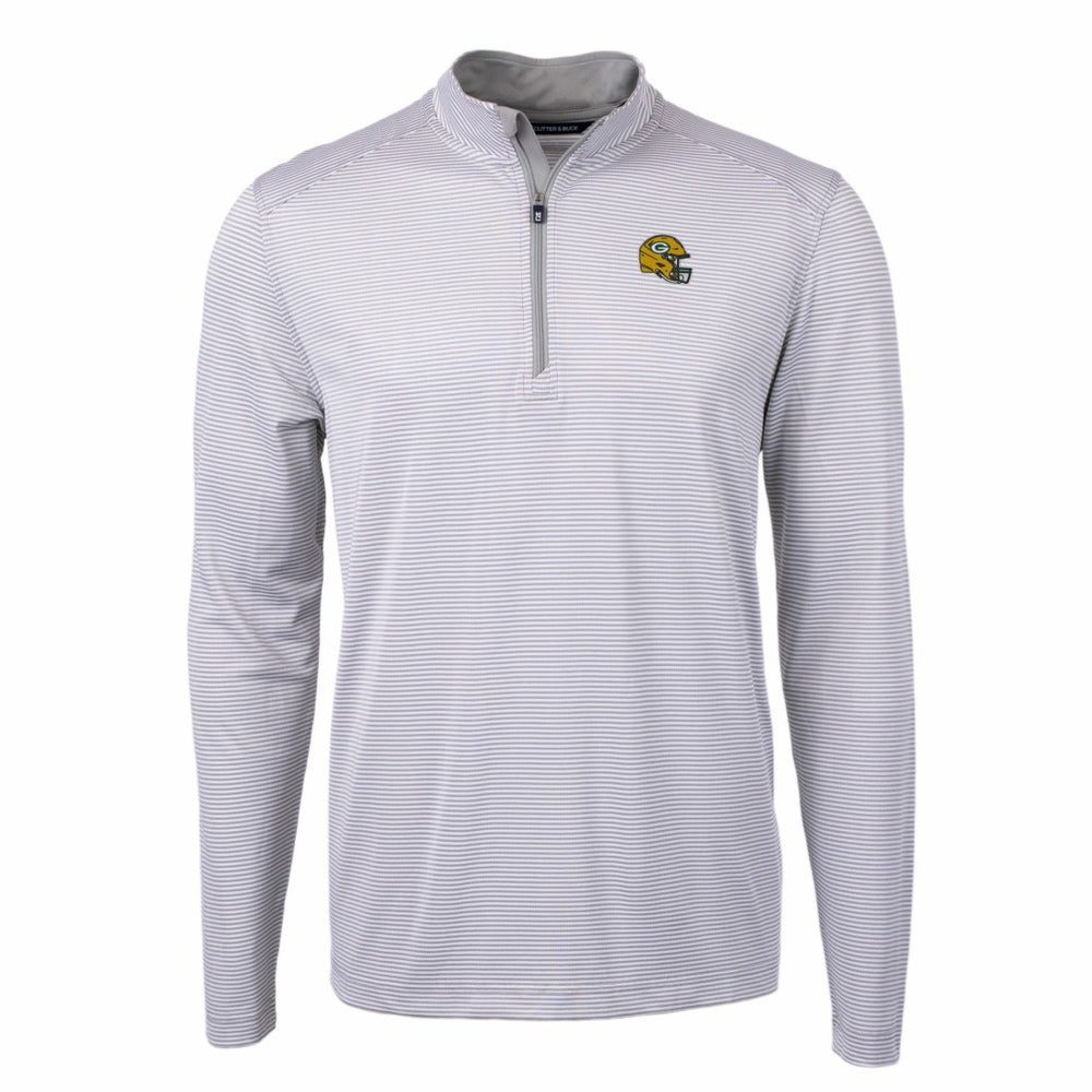 Green Bay Packers Cutter & Buck Big & Tall Virtue Eco Pique Micro Stripe Tri-Blend Quarter-Zip Jacket Gray