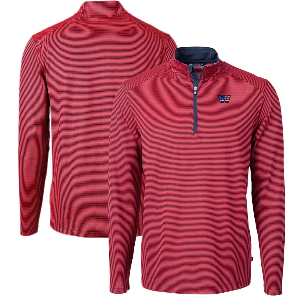 Washington Commanders Cutter & Buck Big & Tall Americana Virtue Eco Pique Micro Stripe Tri-Blend Quarter-Zip Jacket Red