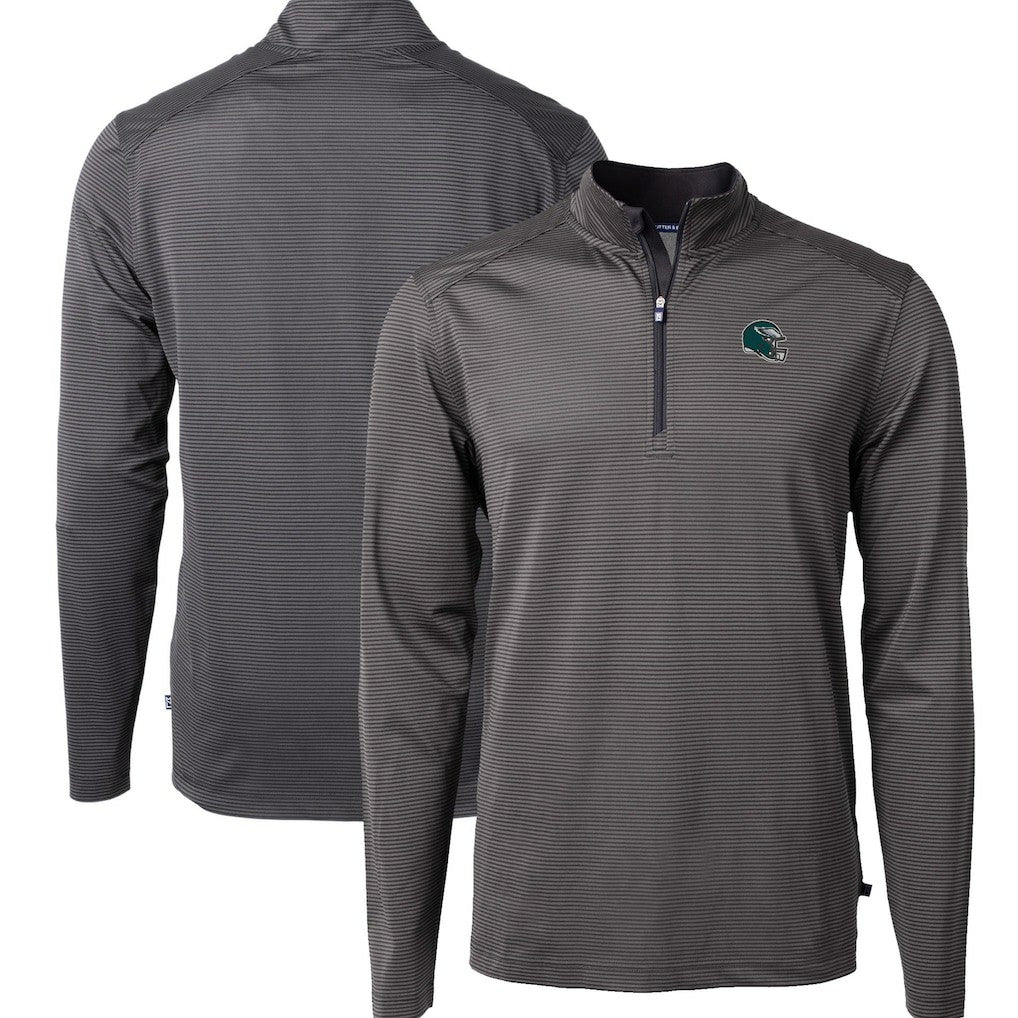 Philadelphia Eagles Cutter & Buck Big & Tall Virtue Eco Pique Micro Stripe Tri-Blend Quarter-Zip Jacket Black