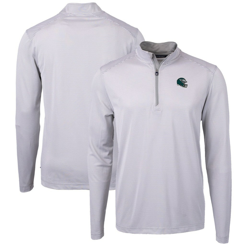 Philadelphia Eagles Cutter & Buck Big & Tall Virtue Eco Pique Micro Stripe Tri-Blend Quarter-Zip Jacket Gray