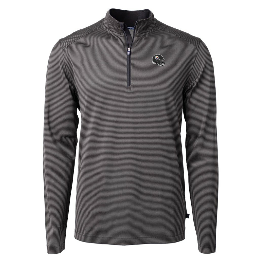 Pittsburgh Steelers Cutter & Buck Big & Tall Virtue Eco Pique Micro Stripe Tri-Blend Quarter-Zip Jacket Black