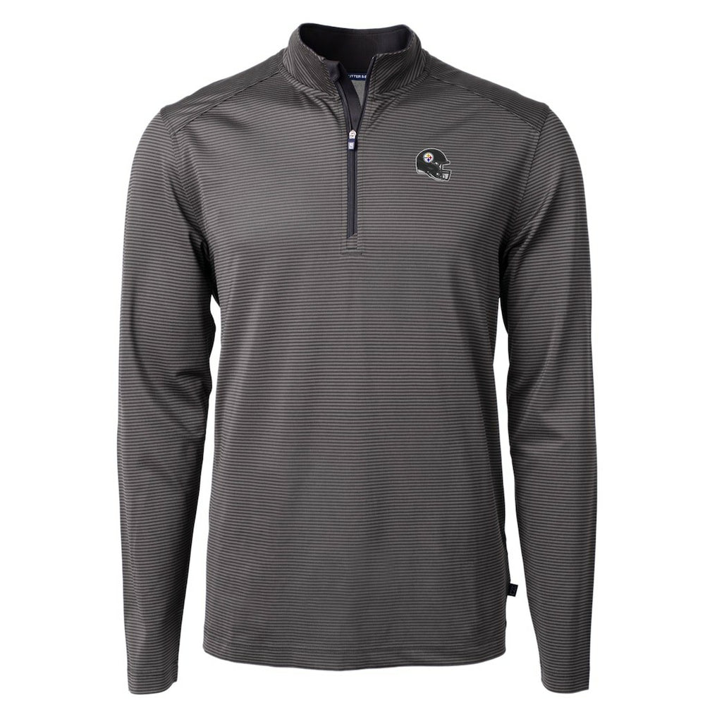 Pittsburgh Steelers Cutter & Buck Big & Tall Virtue Eco Pique Micro Stripe Tri-Blend Quarter-Zip Jacket Black
