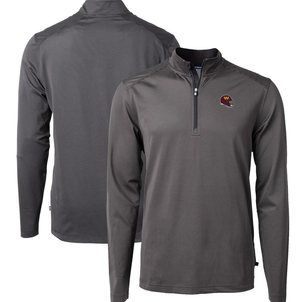 Washington Commanders Cutter & Buck Big & Tall Virtue Eco Pique Micro Stripe Tri-Blend Quarter-Zip Jacket Black