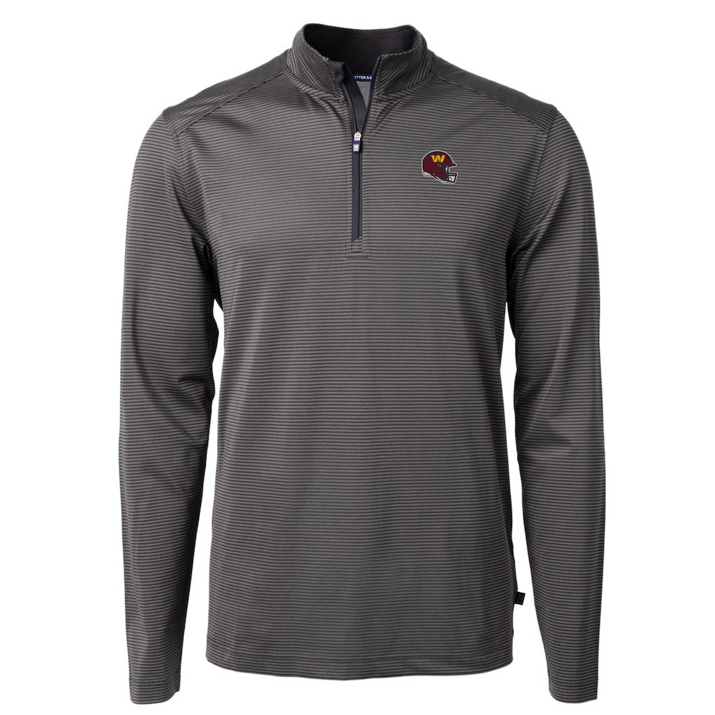 Washington Commanders Cutter & Buck Big & Tall Virtue Eco Pique Micro Stripe Tri-Blend Quarter-Zip Jacket Black