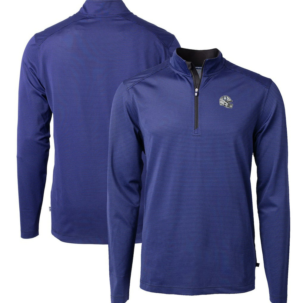 Indianapolis Colts Cutter & Buck Big & Tall Virtue Eco Pique Micro Stripe Tri-Blend Quarter-Zip Jacket Royal