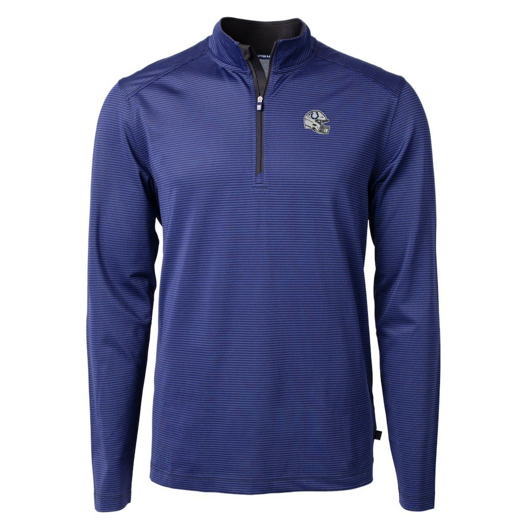 Indianapolis Colts Cutter & Buck Big & Tall Virtue Eco Pique Micro Stripe Tri-Blend Quarter-Zip Jacket Royal