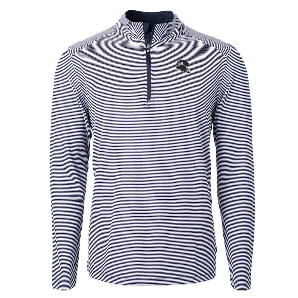Seattle Seahawks Cutter & Buck Big & Tall Virtue Eco Pique Micro Stripe Tri-Blend Quarter-Zip Jacket College Navy