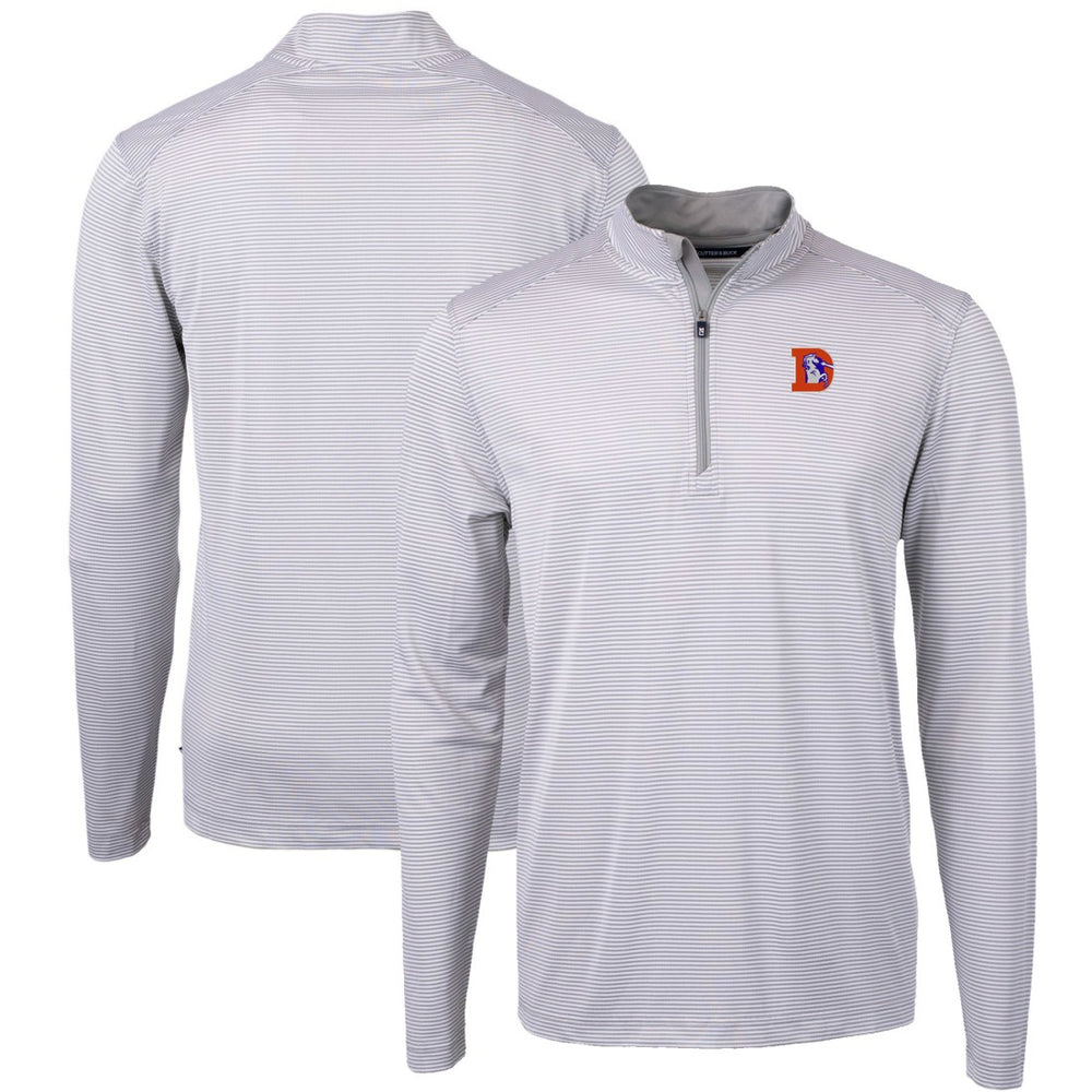 Denver Broncos Cutter & Buck Big & Tall Virtue Eco Pique Micro Stripe Tri-Blend Quarter-Zip Jacket Gray