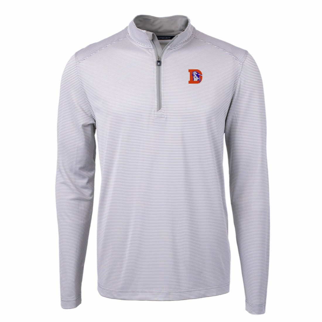 Denver Broncos Cutter & Buck Big & Tall Virtue Eco Pique Micro Stripe Tri-Blend Quarter-Zip Jacket Gray
