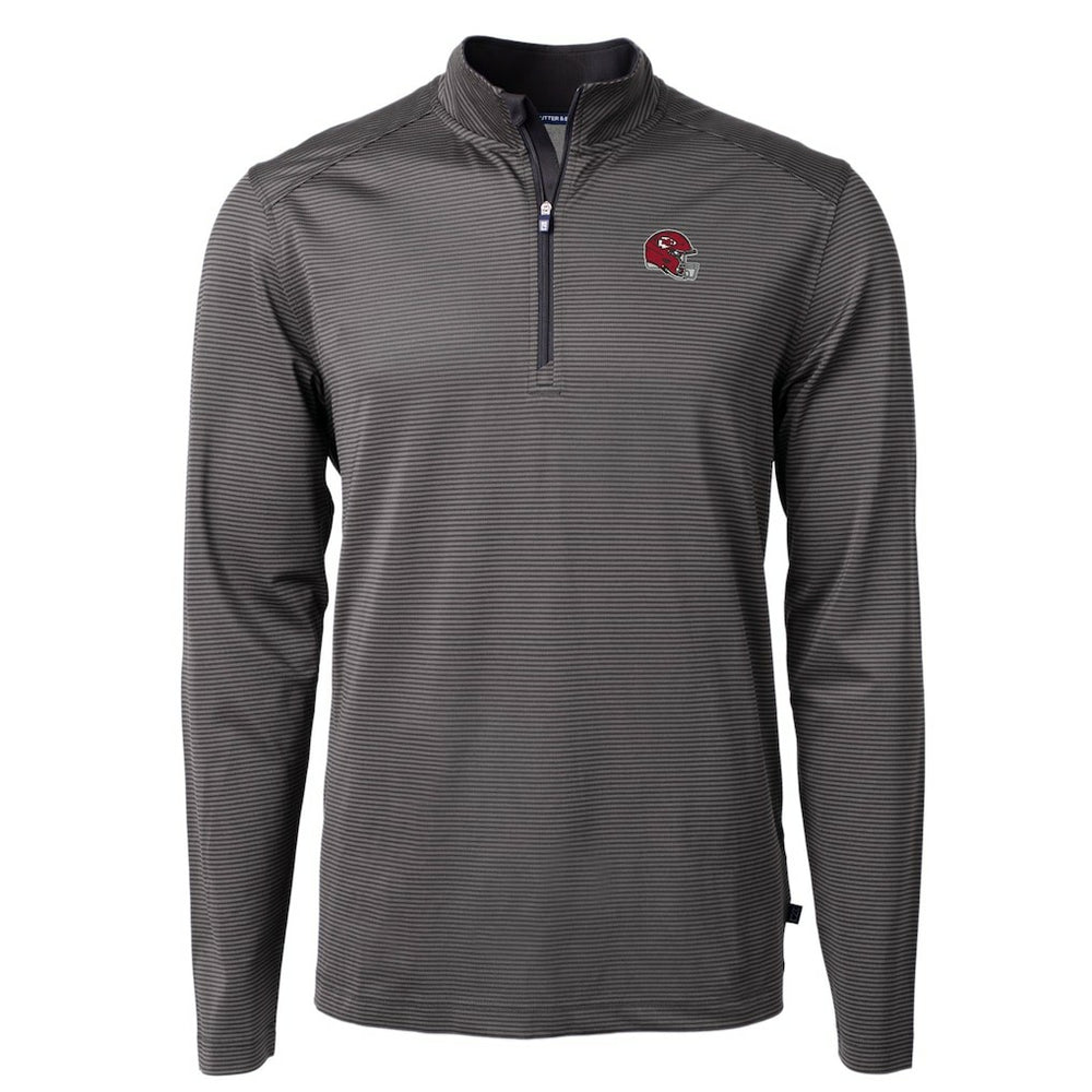 Kansas City Chiefs Cutter & Buck Big & Tall Virtue Eco Pique Micro Stripe Tri-Blend Quarter-Zip Jacket Black