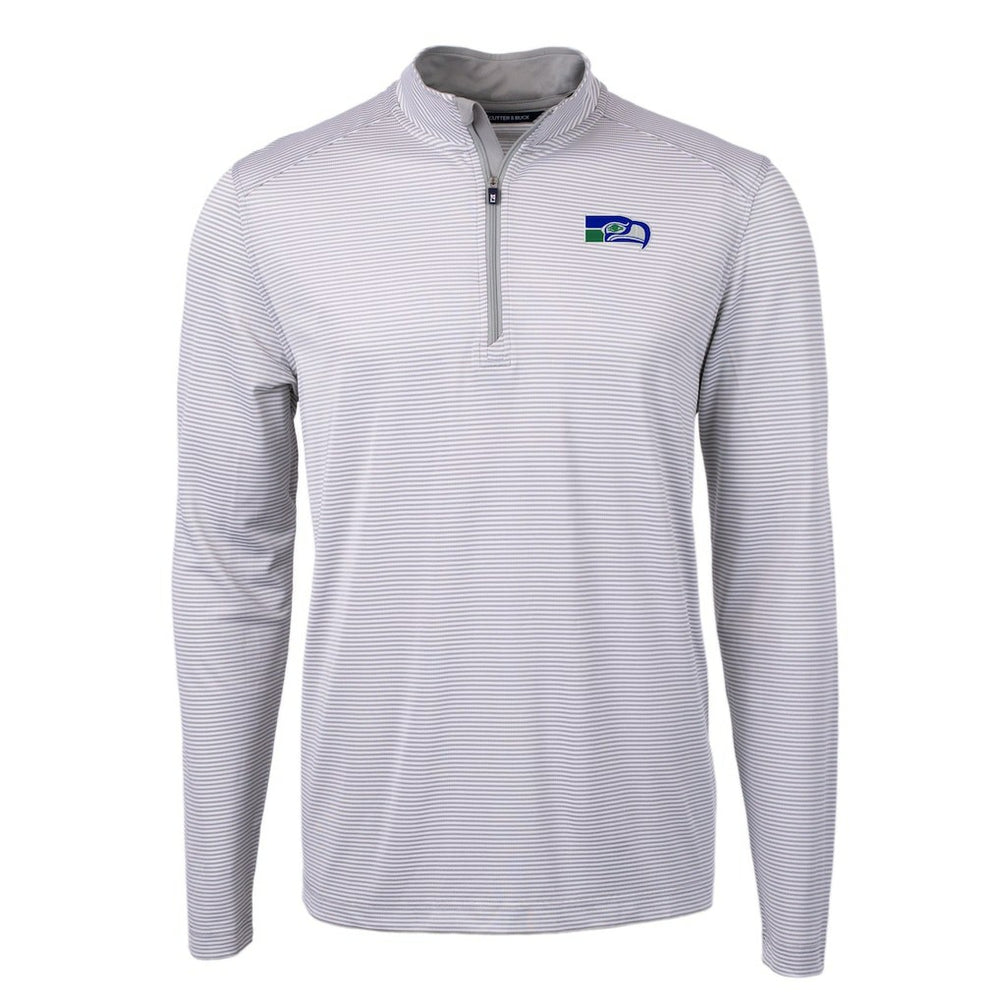 Seattle Seahawks Cutter & Buck Big & Tall Virtue Eco Pique Micro Stripe Tri-Blend Quarter-Zip Jacket Gray