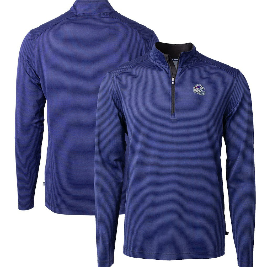 Buffalo Bills Cutter & Buck Big & Tall Virtue Eco Pique Micro Stripe Tri-Blend Quarter-Zip Jacket Royal