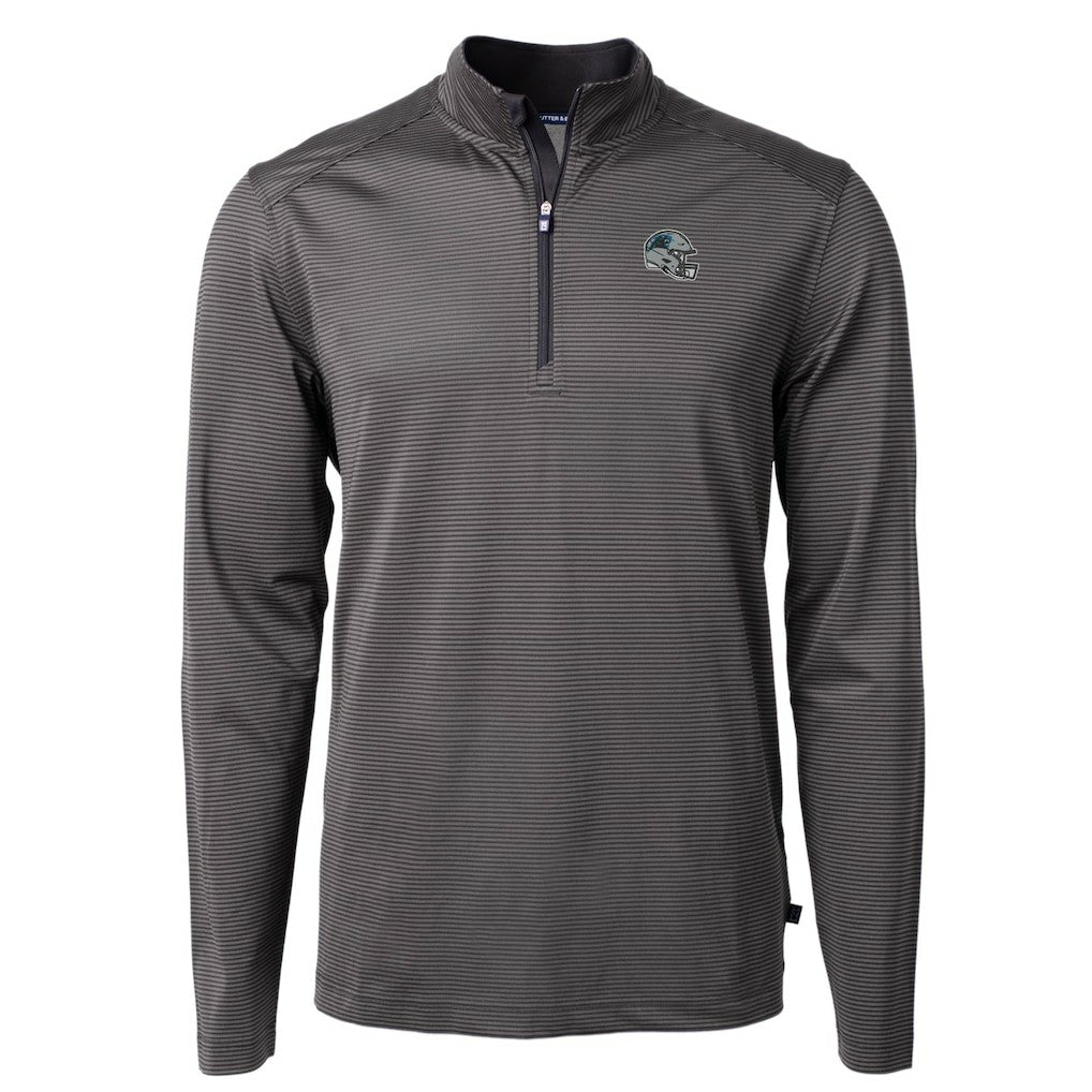 Carolina Panthers Cutter & Buck Big & Tall Virtue Eco Pique Micro Stripe Tri-Blend Quarter-Zip Jacket Black