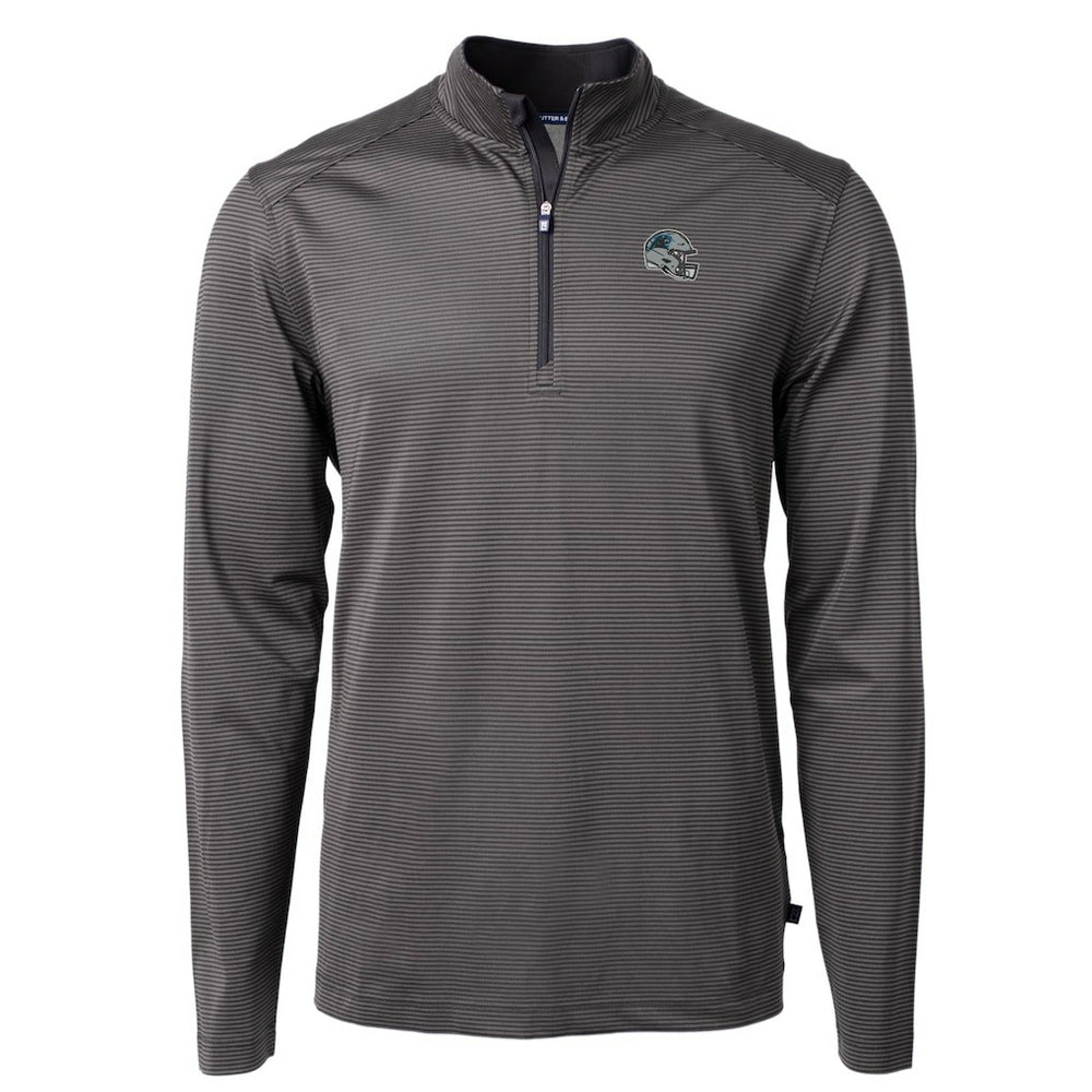 Carolina Panthers Cutter & Buck Big & Tall Virtue Eco Pique Micro Stripe Tri-Blend Quarter-Zip Jacket Black