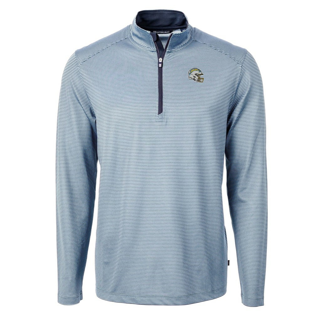Los Angeles Chargers Cutter & Buck Big & Tall Virtue Eco Pique Micro Stripe Tri-Blend Quarter-Zip Jacket Powder Blue